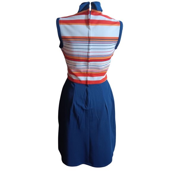 Medium Vintage Sleeveless Striped Mod Dress Stretch Polyester Knit 1960's Mod - Picture 4 of 9